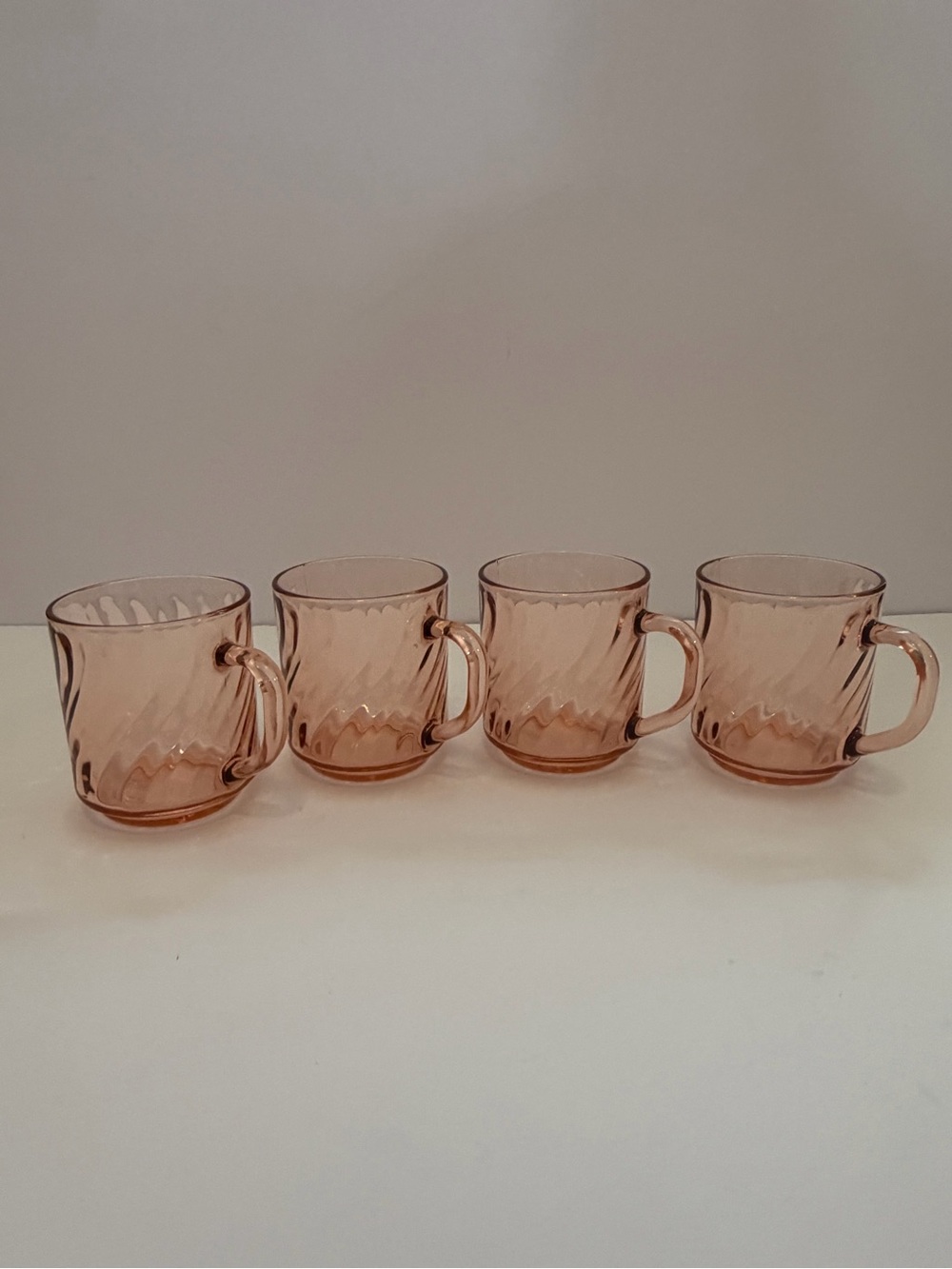 Vintage Arcoroc France Pink Glass Coffee Mug Set 4